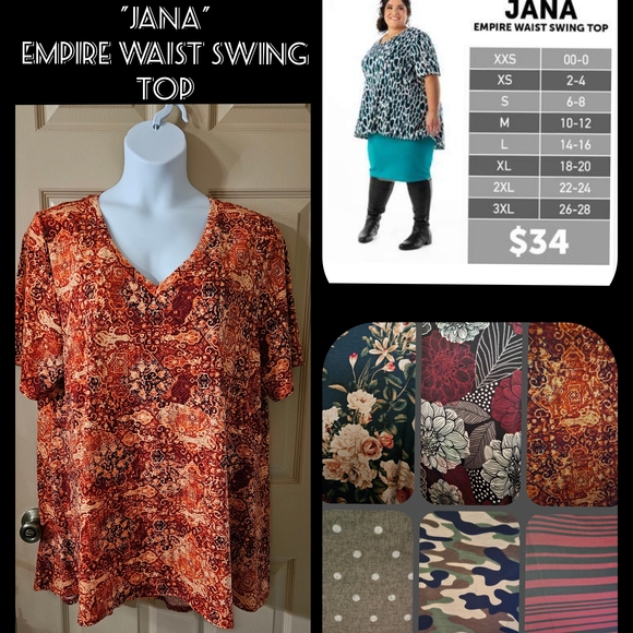 LuLaRoe Tops - #366 LuLaRoe-" Jana" Empire Waist Swing Tunics- Various Colors Available Below.